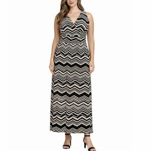 French Laundry NWT Chevron Surplice Sleeveless Maxi Dress Black Tan Size 1X